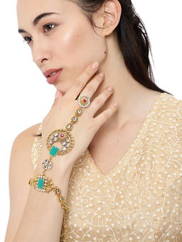 Zaveri Pearls - Traditional Gold Tone Kundan Ring Bracelet