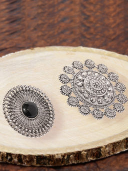 Zaveri Pearls - Silver Tone Adjustable Finger Ring (Pack of 2)