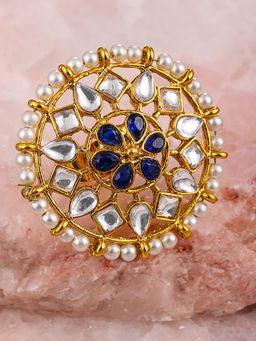 Zaveri Pearls - Gold Tone Kundan & Pearls Circular Finger Ring