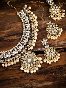 Zaveri Pearls - Gold Tone Bridal Necklace & Earrings With Maangtikka (Set of 3)