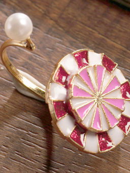 Zaveri Pearls - Gold Enamelling Circular Contemporary Finger Ring