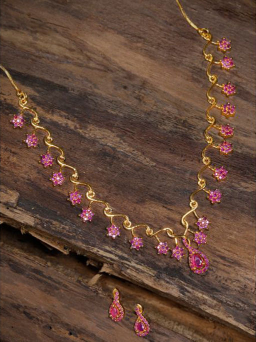 Zaveri Pearls Ruby Color Stones Studded Necklace Set