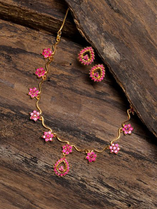 Zaveri Pearls Ruby Color Stones Studded Necklace Set