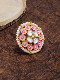 Zaveri Pearls - Gold Beautifully Enamelled Ethnic Adjustable Finger Ring