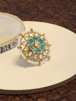 Zaveri Pearls - Gold Beautifully Enamelled Ethnic Adjustable Finger Ring