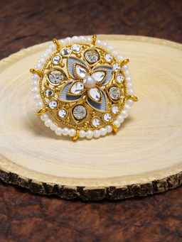 Zaveri Pearls - Gold Beautifully Enamelled Ethnic Adjustable Finger Ring