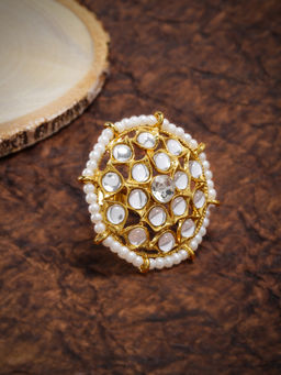 Zaveri Pearls - Gold Tone Kundan And Pearls Traditional Adjustable Finger Ring