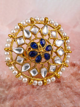 Zaveri Pearls - Combo Of 2 Gold Tone Pearl & Kundan Adjustable Finger Ring