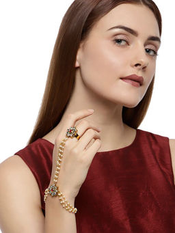 Zaveri Pearls - Combo Of 2 Gold Tone Embellished With Pearls & Kundan Charm Ring Bracelet