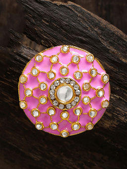 Zaveri Pearls - Embellished With Kundan & Pink Meenakari Finger Ring