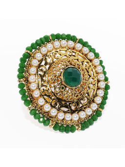 Zaveri Pearls - Ethnic Pearls & Green Beads Finger Ring