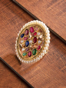 Zaveri Pearls - Multi-Color Antique Gold Tone Magnificent Stones Finger Ring