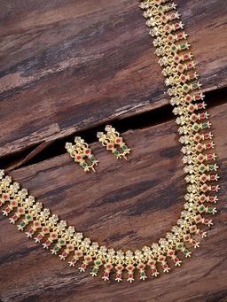 Zaveri Pearls - Gold Tone Finely Detailed Alluring Necklace With Earrings (Set of 2)