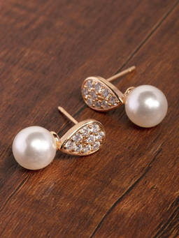 Zaveri Pearls - Gold Tone Shimmering Cubic Zirconia & Pearl Stud Earring