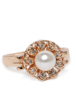 Zaveri Pearls - Rose Gold Cubic Zirconia & Pearl Contemporary Adjustable Brass Finger Ring