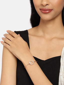 Zaveri Pearls - Rose Gold Cubic Zirconia Contemporary Bangle Style Brass Kada