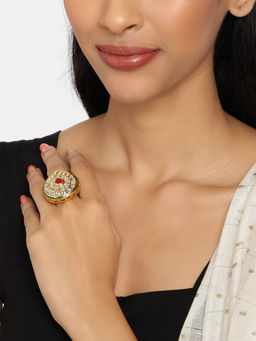 Zaveri Pearls - Gold Tone Traditional Kundan Tilak Shape Adjustable Finger Ring