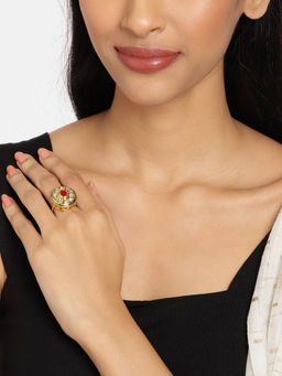 Zaveri Pearls - Gold Tone Traditional Kundan Oval Shape Adjustable Finger Ring