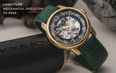 Buy Earnshaw Longitude Automatic Skeleton Moonphase Dual Time Blue