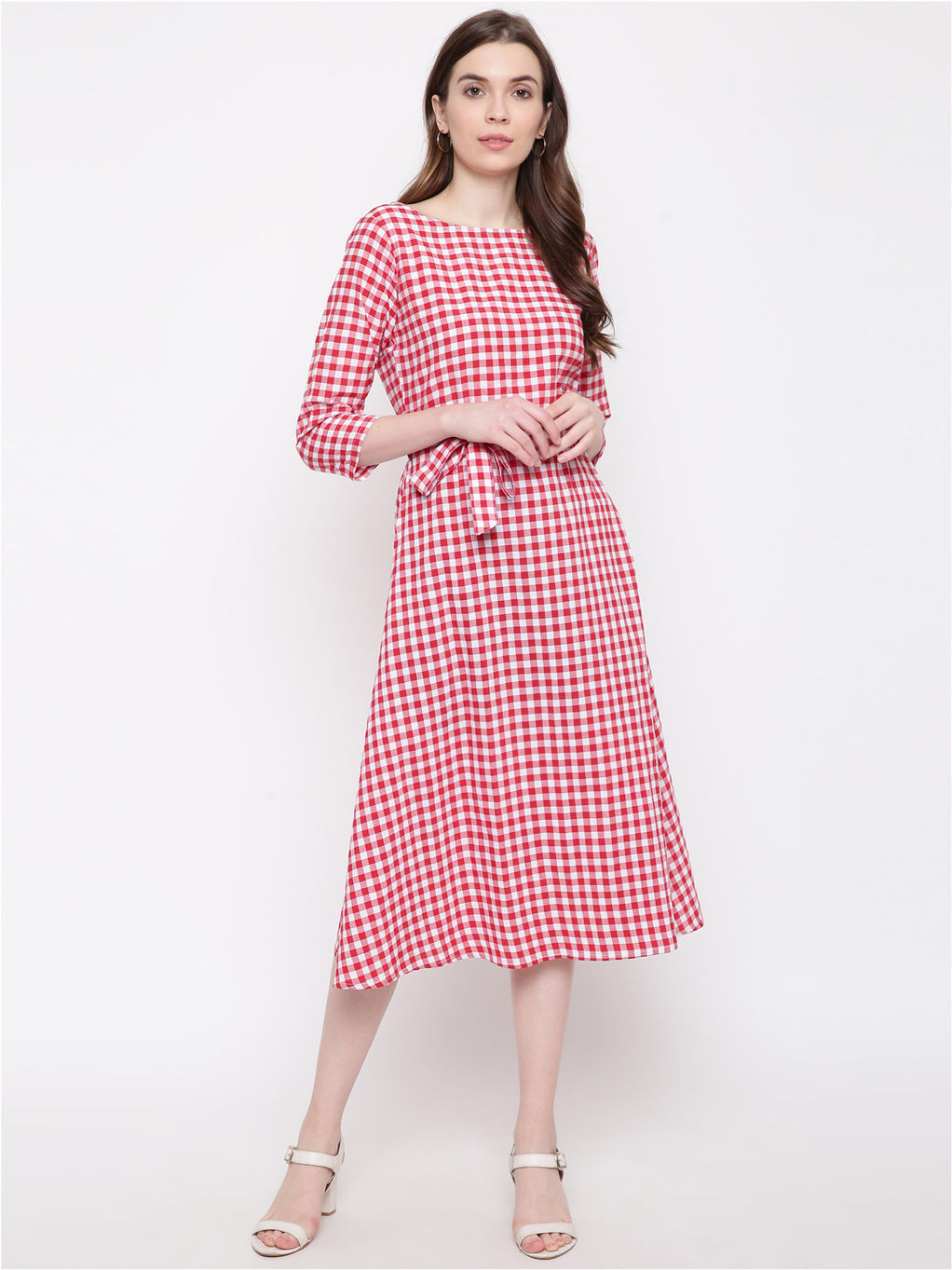 red chequered dress