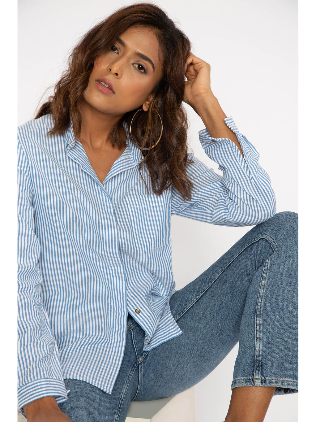 Women's seersucker shirt long sleeve clearance