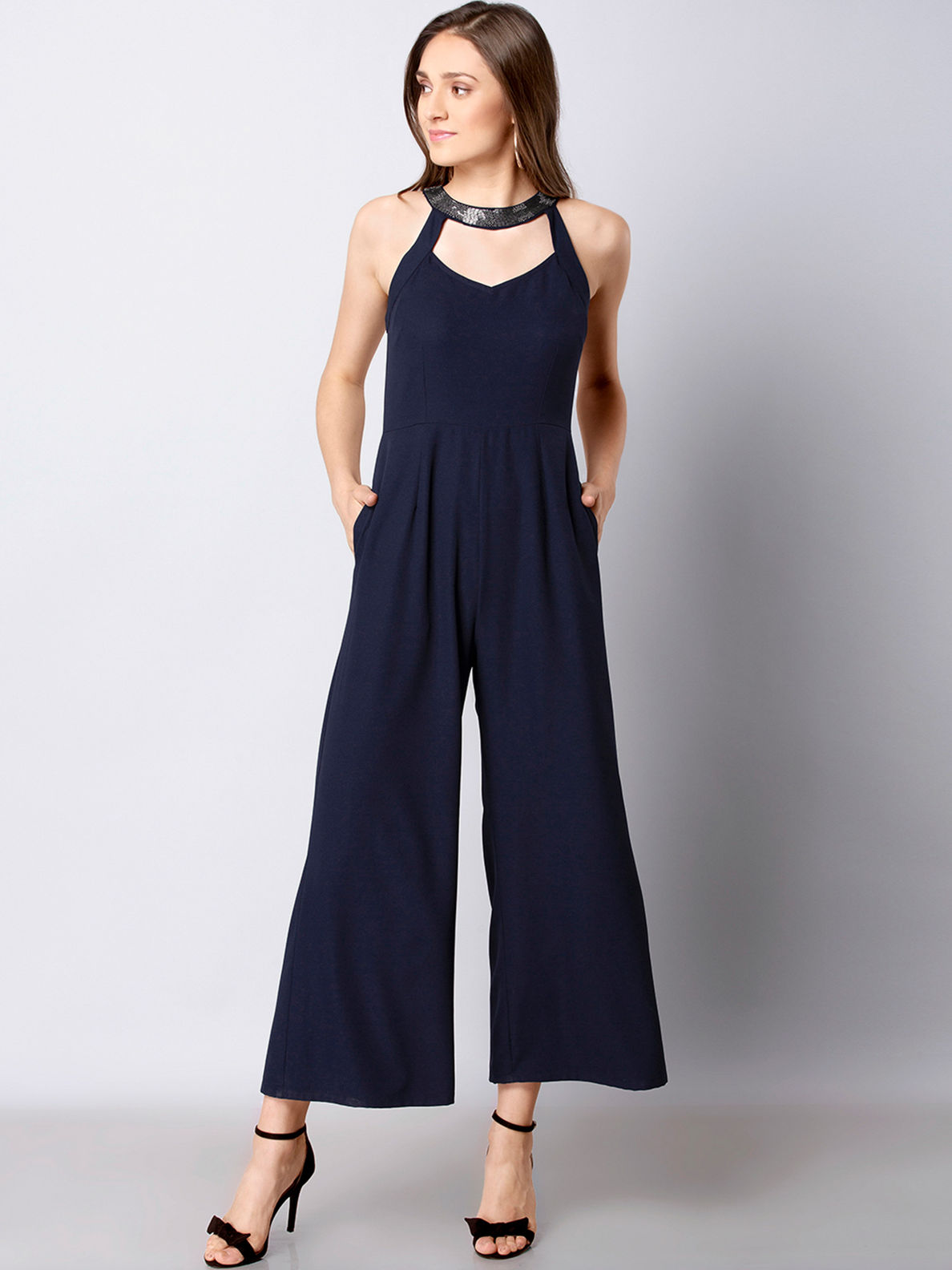 navy blue halter jumpsuit