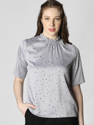 grey polka dot top