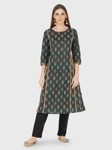 Cotton Ajrakh Print Straight Kurta 