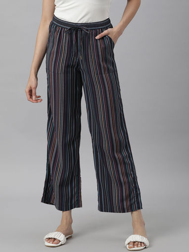 Black Stripe Crepe Pant 