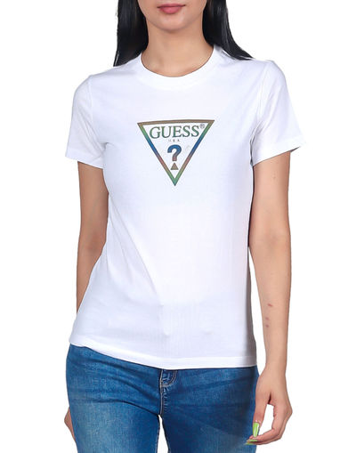 Guess Women White Crew Neck T-Shirt 