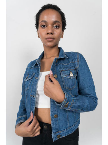long blue denim jacket