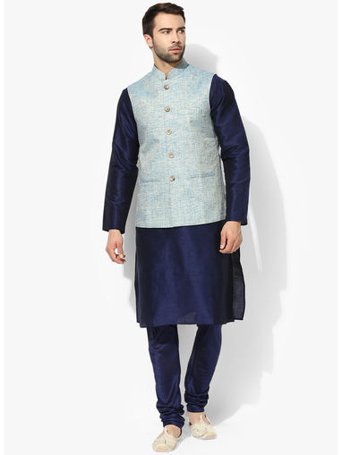 kurta with blue nehru jacket