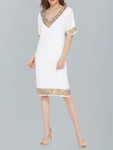 forever new sequin flippy hem mini dress in silver