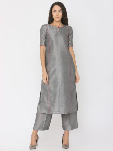 Buy Shades Grey Silk Kurti Paired with 