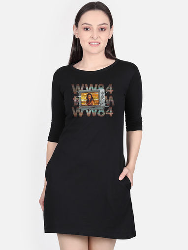 Wonder Woman Printed A-Line Black Dress 