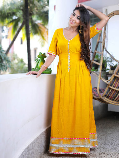 yellow and burgundy dress
