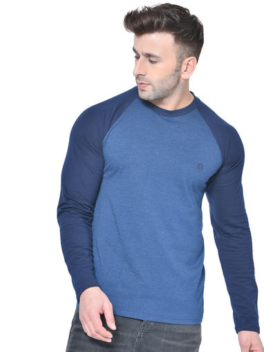 Buy Chkokko Blue Round Neck T-Shirt 