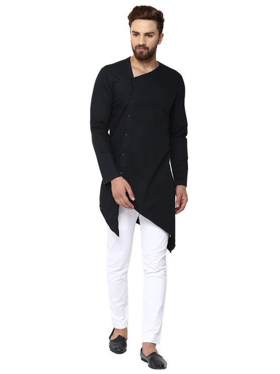 Indian Handicrfats Export Mens Black Solid Full Sleeve Kurta and Pyjama Set Indian Handicrfats Export Mens Black Solid Full Sleeve Kurta and Pyjama Set