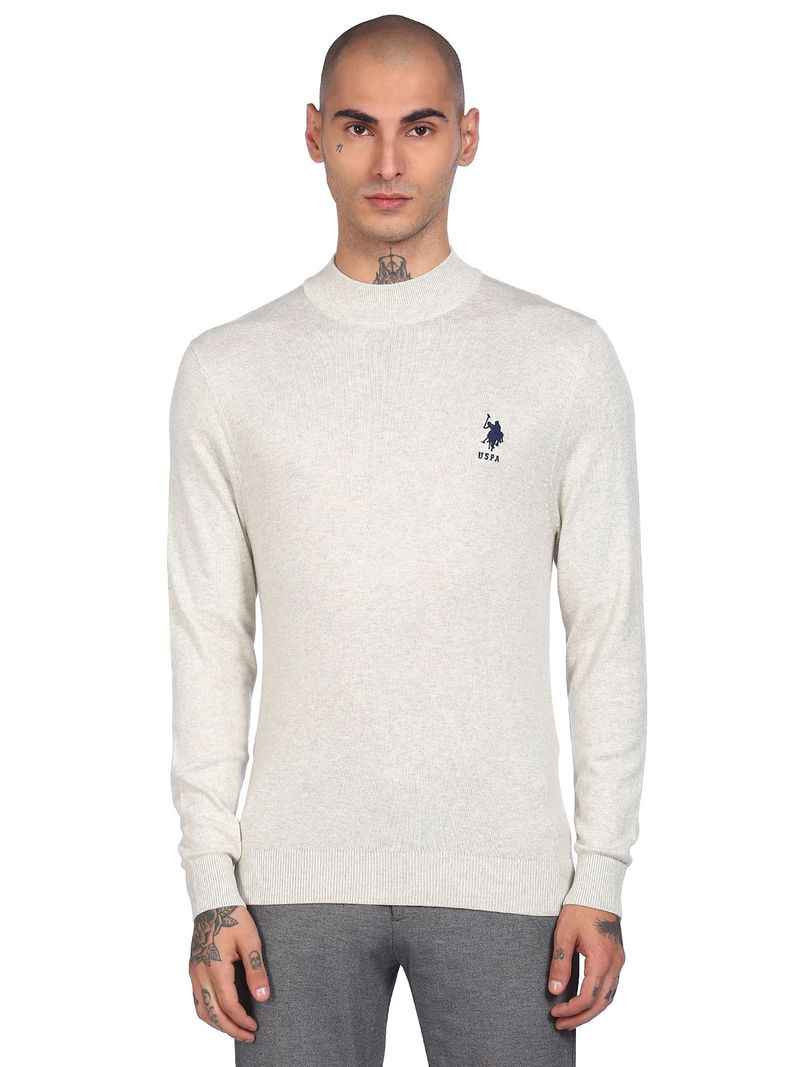 U.S. POLO ASSN. Men Off White High Neck Solid Sweater