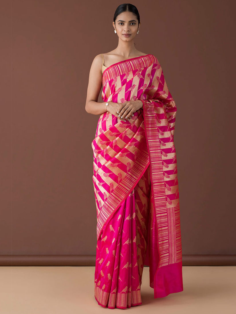 Ekaya Saree Buy Ekaya Pink Banarasi Silk Saree With Birds Motifs Blouse Piece Online Nykaa Fashion Shop for casual printed sarees online, choose from latest stylish and designer casual printed saree collection.