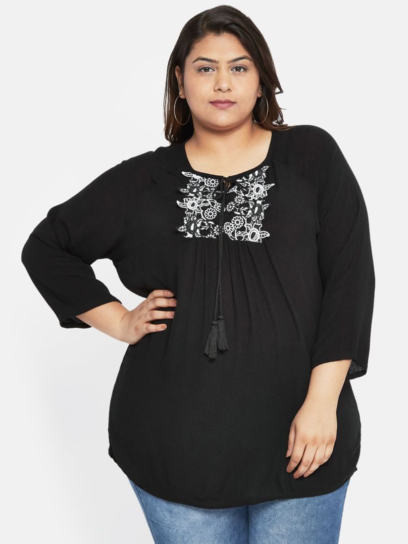 Plus size black bell sleeve top clearance