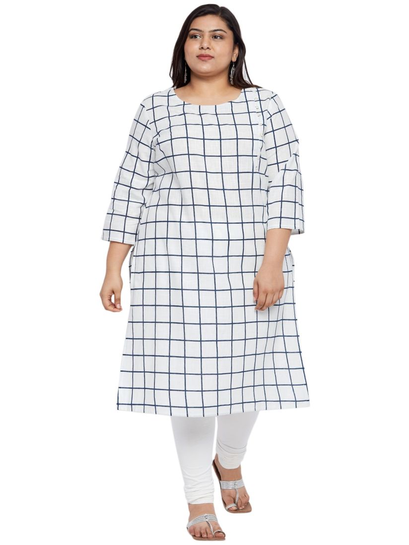 Indian Check print White color Man’s Kurta Shirt 100% Cotton Plus Size loose fit Indian Check print White color Man’s Kurta Shirt 100% Cotton Plus Size loose fit