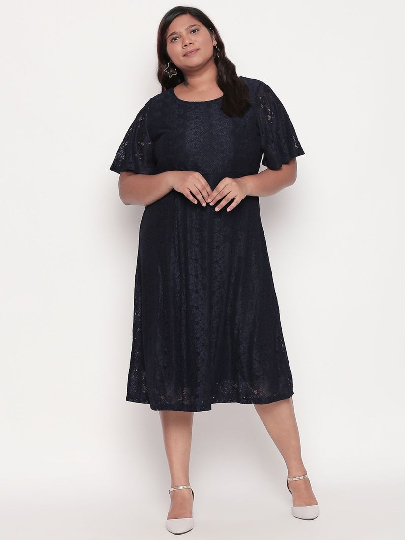 navy blue plus size midi dress