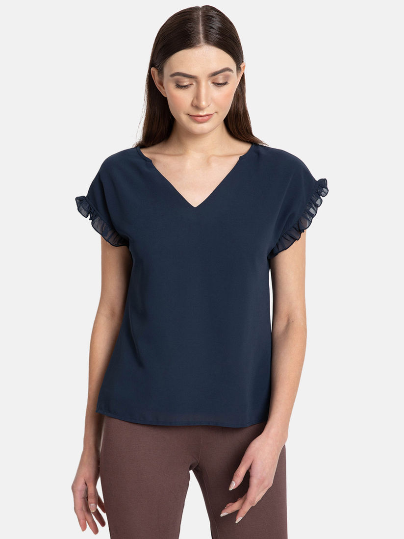 ruffle sleeve short sleeve top