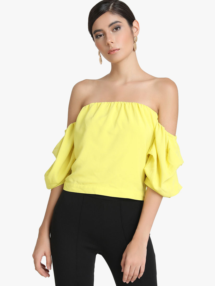 yellow off the shoulder crop top