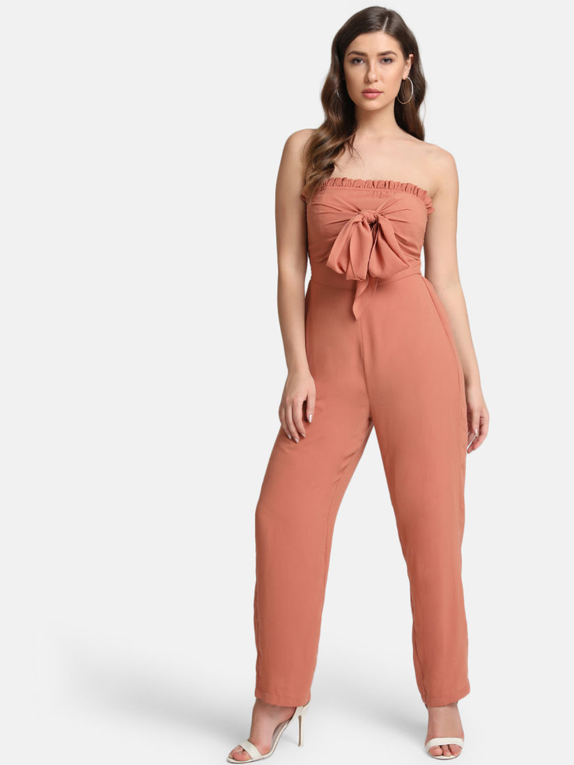Brown off the shoulder jumpsuit Clearance