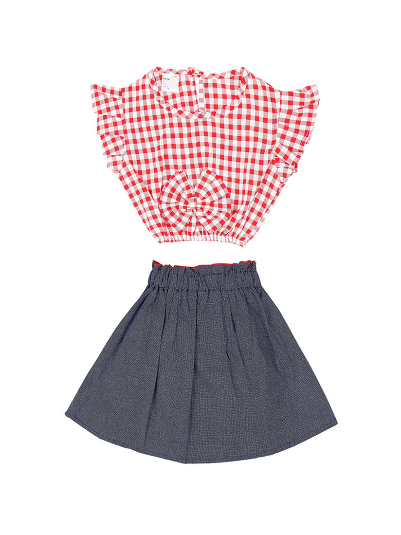 red denim skirt set