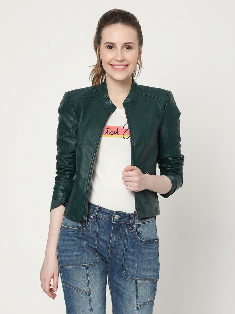 vero moda green leather jacket