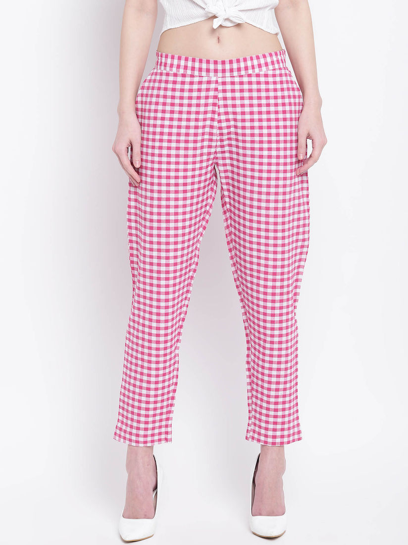 pink and white plaid pants