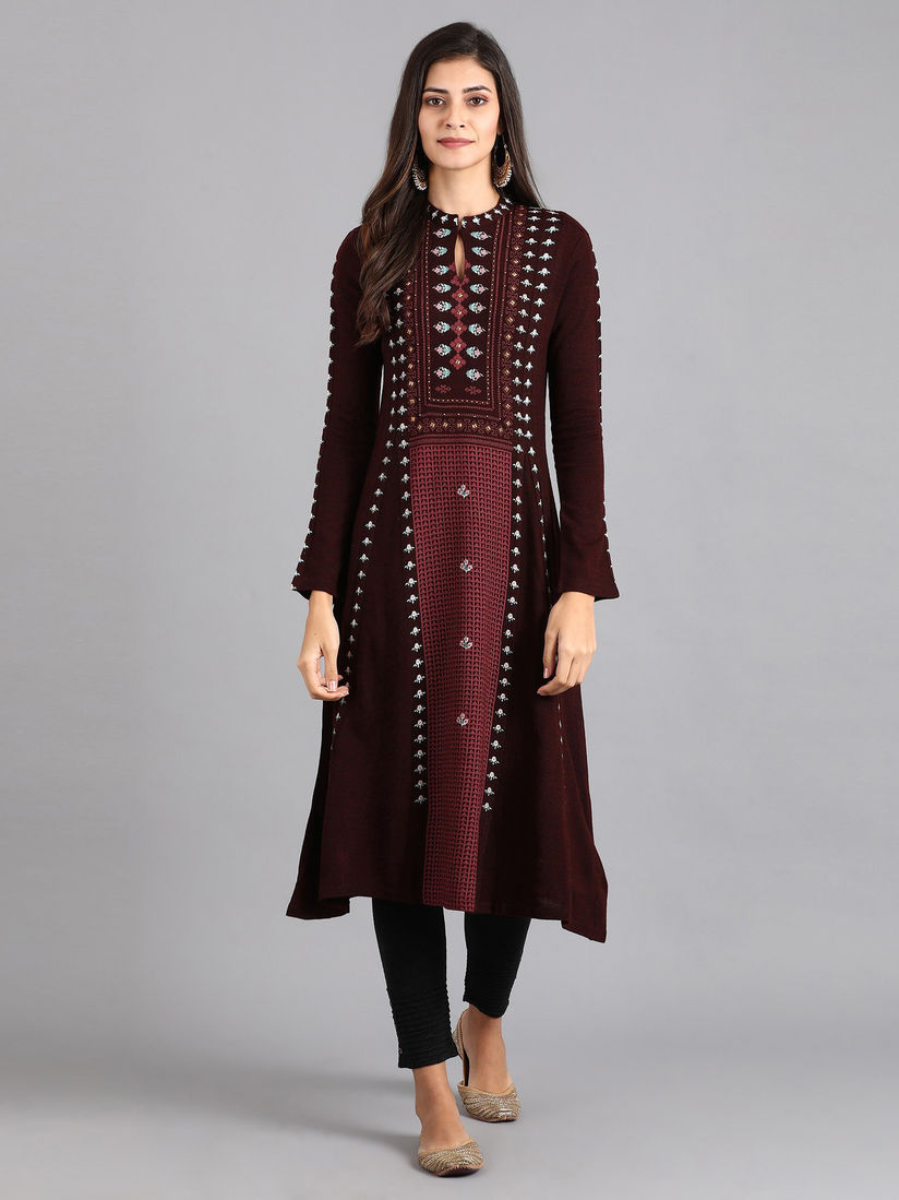 W Kurtis Kurtas And Tunics Buy W Burgundy Mandarin Neck Winter